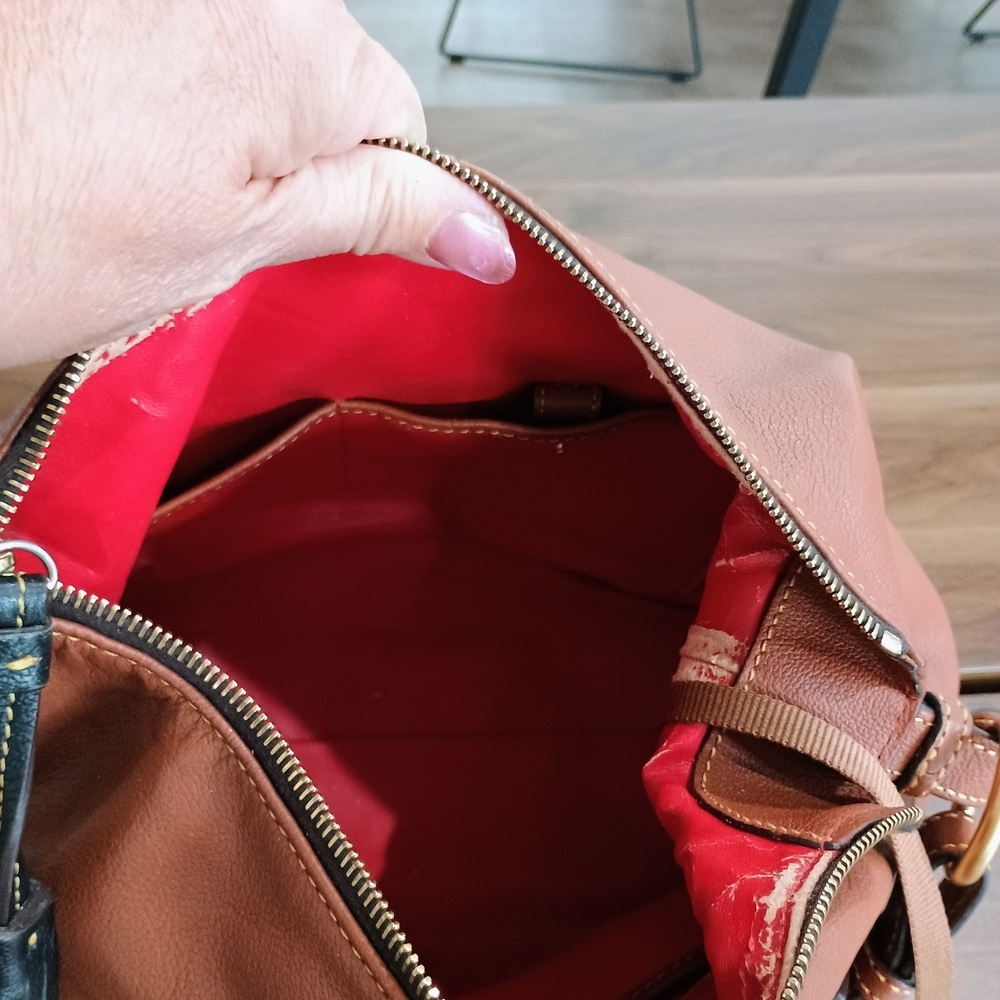 Dooney & Bourke Tan and Black Leather Hobo Bag - Picture 11 of 15